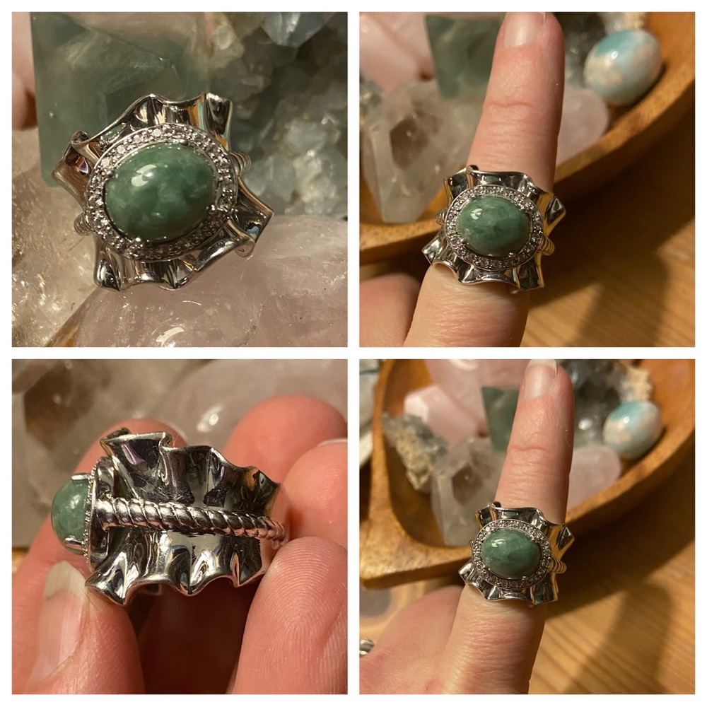 Vintage Ross Simons Aventurine 925 Sterling With Genuine Diamond Bezel Ring